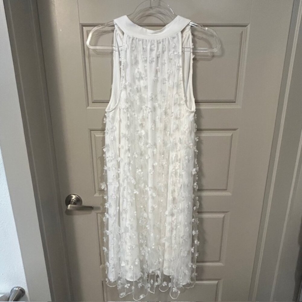 White Floral Mesh Sleeveless Dress